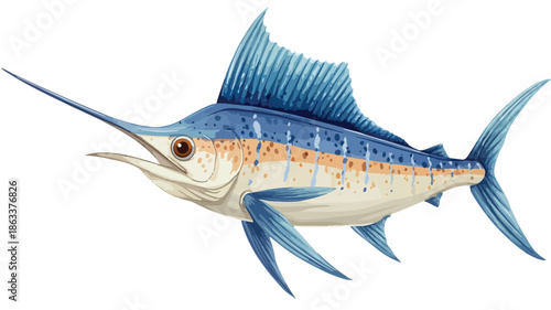 Adorable Cartoon Marlin Fish Isolated on White Background Vector Illustration