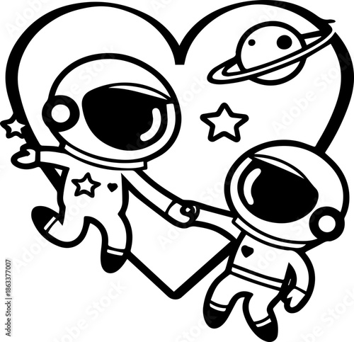 SVG vector illustration of an astronaut silhouette.Astronaut Exploring Lunar Landscape Under Dome Structure