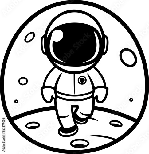 SVG vector illustration of an astronaut silhouette.Cute Cartoon Astronaut Character in Space Suit