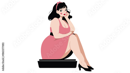 Weight loss concept with overweight woman on scale vector illustration