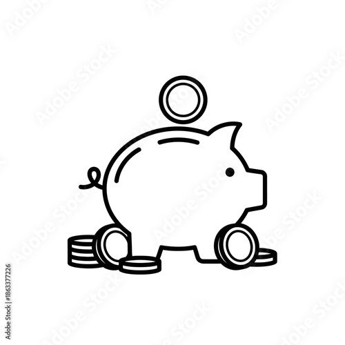 Simple Piggy Bank Icon with Coins for Financial Savings Concept
