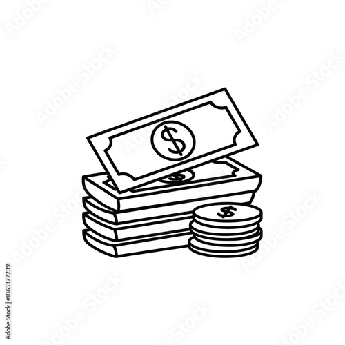 Simple Stack of Cash and Coins Illustration for Financial Concepts