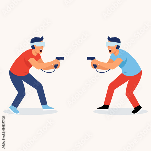 friends competing in virtual reality gaming experience