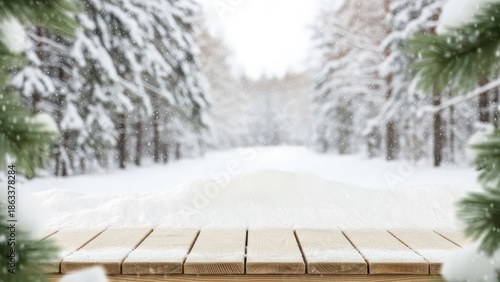 Wallpaper Mural Serene winter wonderland scene with snowy forest path and wooden platform Torontodigital.ca