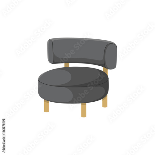 Modern armchair illustration with soft cushions and wooden legs. Stylish furniture in flat design, isolated on white background, ideal for interior design concepts, home decor visuals, and catalogs.