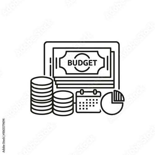 Financial Budget Planning Concept with Coins and Digital Devices Illustration