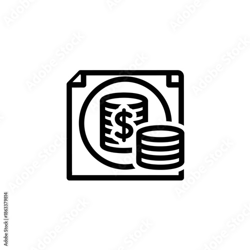 Financial Document Icon with Coins and Dollar Sign Illustration