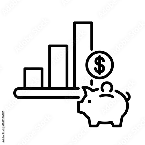 Financial Growth and Savings Concept Illustration with Bar Chart and Piggy Bank