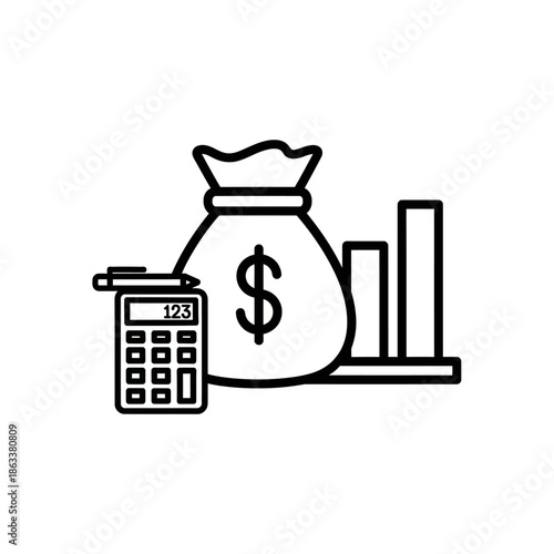Financial Growth and Savings Concept with Money Bag and Bar Chart