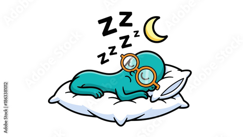 Person sleeping peacefully on a pillow under a serene moonlit night sky with gentle Z's floating above