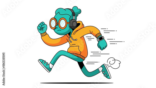 Illustration of a cartoon character running with motion blur effect