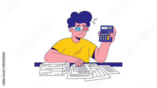 Man calculating finances at a desk with papers and calculator in hand