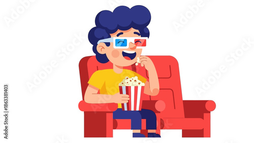 A person enjoying a cinematic experience with 3D glasses and popcorn while seated on a couch