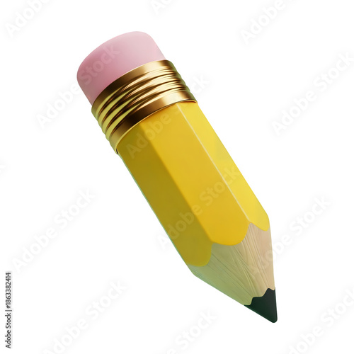 Cute Yellow Pencil Character with Happy Face for Drawing School