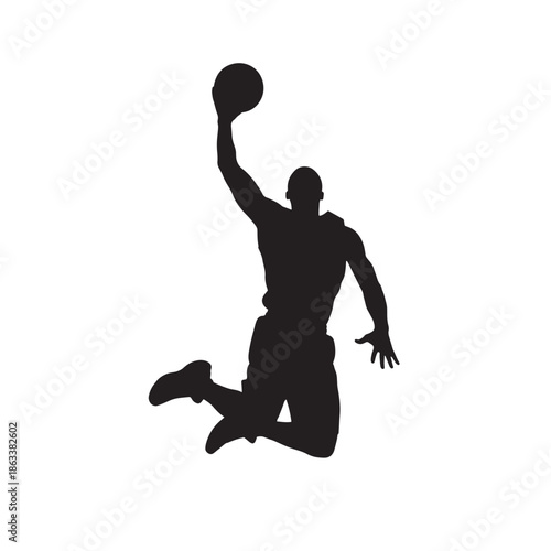 Basketball Player Silhouette Vector Dunking Ball Action Shot Sports Game Athlete Competition Jump High Energetic Play Illustration Design