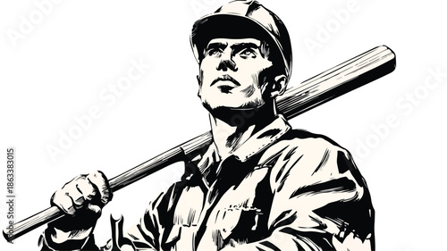 Professional Construction Worker Using Mattock Tool for Landscaping Work