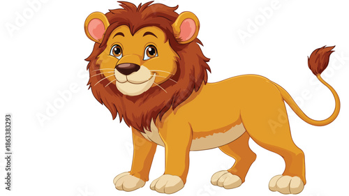Adorable Lion Cartoon Illustration on White Background with Outline
