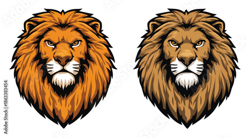 Fierce Lion Head Mascot Vector with Outline Isolated on White Background