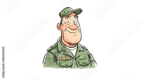 Retired Military Man Cartoon Character on White Background Vector Illustration