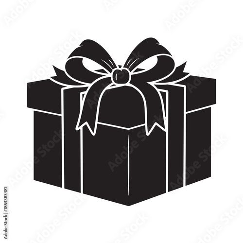 Gift Box Silhouette Present Package with Ribbon and Bow Decorative Holiday Celebration Surprise Birthday Event Festive Giving