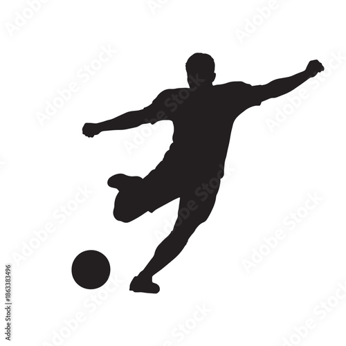 Soccer Player Silhouette Kicking Football Ball Action Sport Game Athlete in Motion Championship Goal Attack and Competition Skill