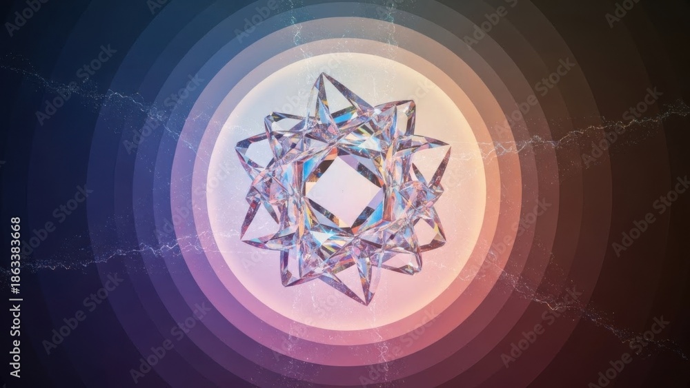 Naklejka premium Intricate crystal geometric shape emitting luminous radiance against a radiant backdrop
