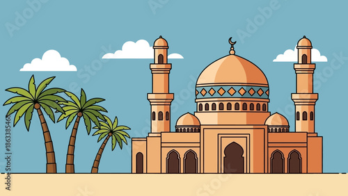 Grand Mosque with Minarets and Dome.