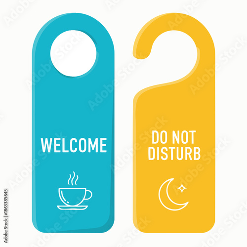 Welcome and Do Not Disturb Door Hangers for Hotel Room Entry.