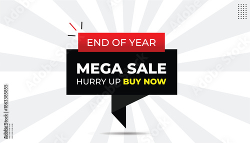 End of year mega sale editable sticker icon label eps format banner template design with black red gradient shapes white yellow bold font white gray abstract hot background vector illustration