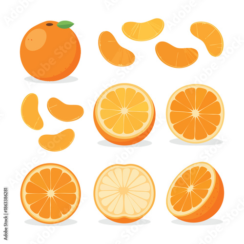 Fresh Ripe Oranges and Slices Sweet Citrus Fruit Collection.