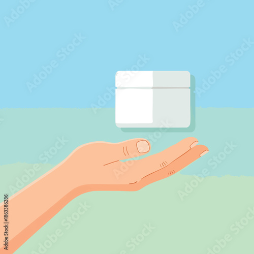 Human Hand Holding Blank White Cream Jar Container.