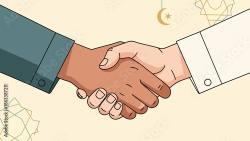 Two individuals shaking hands in a gesture of agreement and unity.