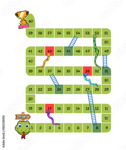 board game path with numbered squares and ladders design