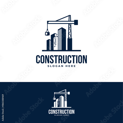 construction company logo with crane and building design