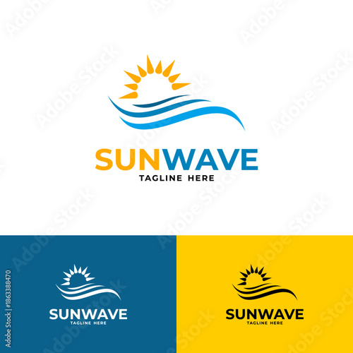 sunwave logo design with sun and ocean wave element
