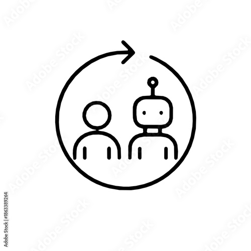 AI co-pilot assistant teamwork outline icon (vector)