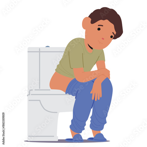 Boy child cartoon character sitting on lavatory vector illustration isolated on white background