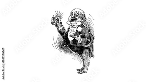 Vintage Engraving Illustration of a Rich Gentleman Holding a Jewel