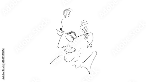 Hand Drawn Sketch Portrait of an Elderly Man with Glasses