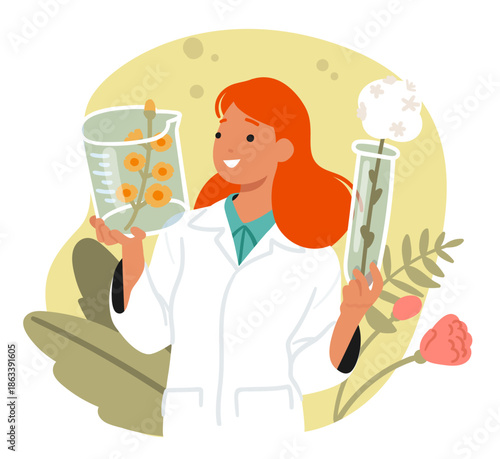 Female researcher in lab setting, working with botanical extracts to formulate homeopathy remedies