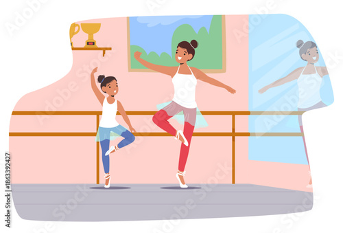 Personal lesson for talented little girl at professional ballet dance studio with dedicated tutor