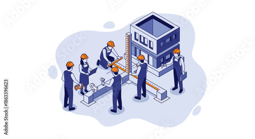 Construction workers building a new structure teamwork and collaboration.