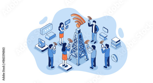 People working together to build and maintain a communication tower for connectivity.