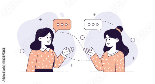 Two women engaged in a conversation exchanging ideas and thoughts.