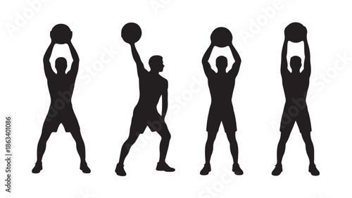 Medicine Ball Workout Men Silhouettes Isolated White Background