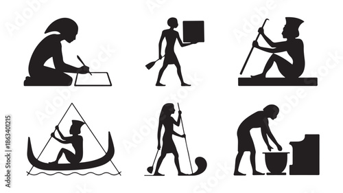 Egyptian Silhouettes Vector Set Depicting Ancient Daily Life Activities