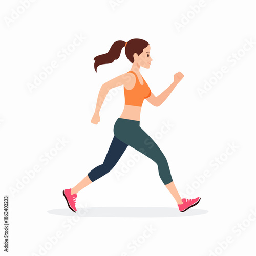 Woman Jogging in Sportswear with Ponytail Illustration.