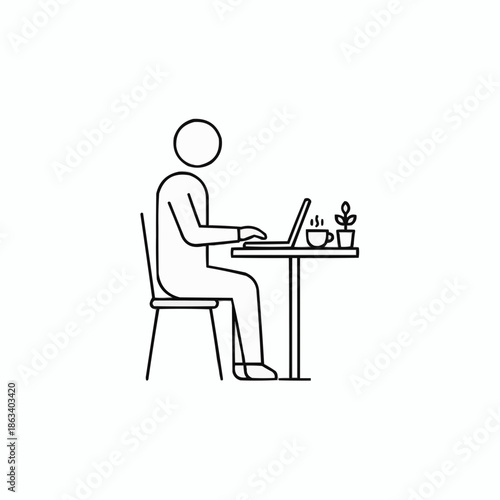 Work from Home: A solitary individual, engrossed in their laptop at a minimalist desk setup, is sipping coffee amidst a quiet working environment, fostering focus and productivity.