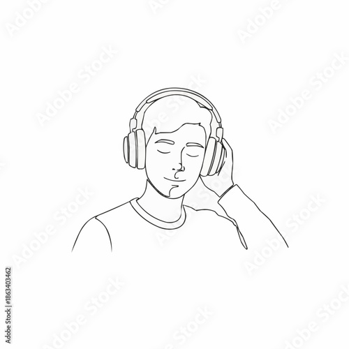 Tranquil Soundscape: A person deeply immersed in a world of sound, wearing headphones, eyes gently closed, lost in the rhythmic embrace of music.