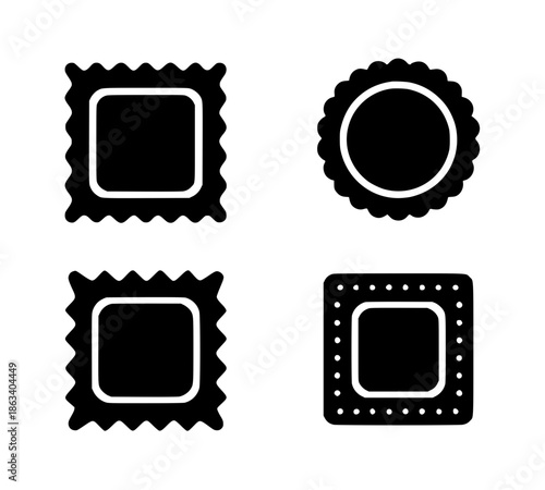4 ravioli illustration icons, silhouette, transparent background